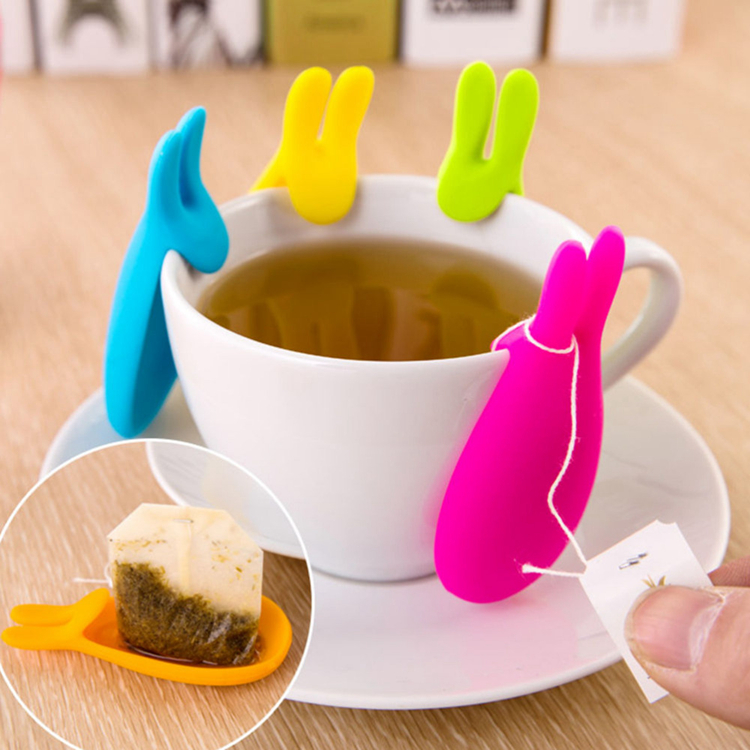 eco-friendly Silicone Cup Hanging Tool Gift Coffee Tea Spoon Holder Food Grade Silicone Rabbit Tea Bag holder