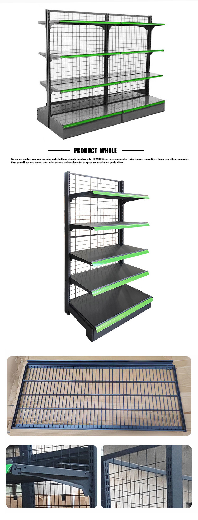 Stable Supermarket Display Shelving with Load Capacity 30-80KG/Layer and Cold Rolled Steel