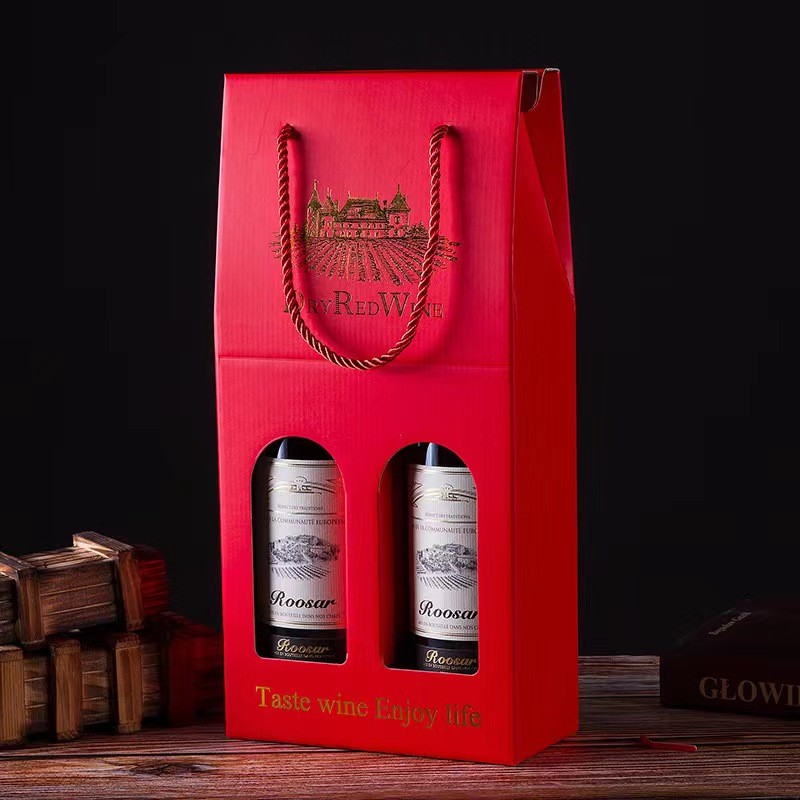 Folders Red Wine Box With Handle , Paperboard Food Packaging Box