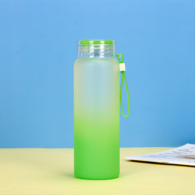 Customized Reusable Gradient Borosilicate Glass Water Bottle 16 Oz Glass Coffee Cups With Bamboo Lid And Straw Unique Design Gift For Daughter Best