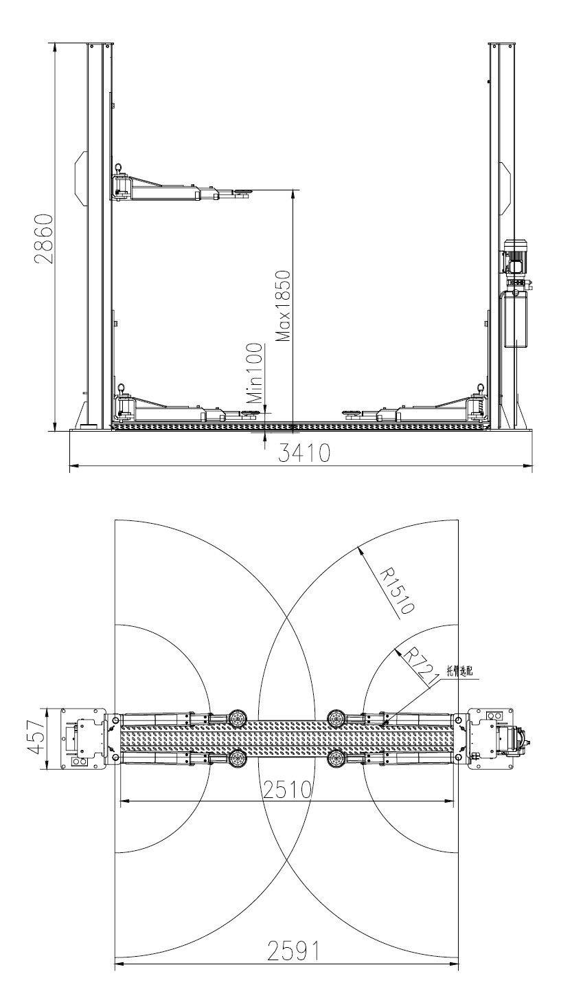 Gantry Design 4T 2 Post Car Lift Connect On Bottom