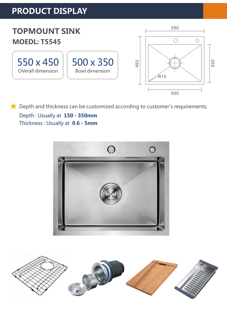 33 x 22 Topmount Stainless Steel Kitchen Sink Cabinet PVD NANO COLOR