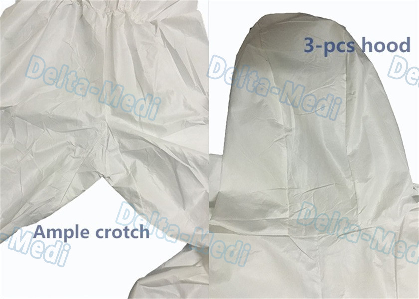 Waterproof Breathable Disposable Protective Coveralls Cotton Knitted / Elastic Cuff White Color