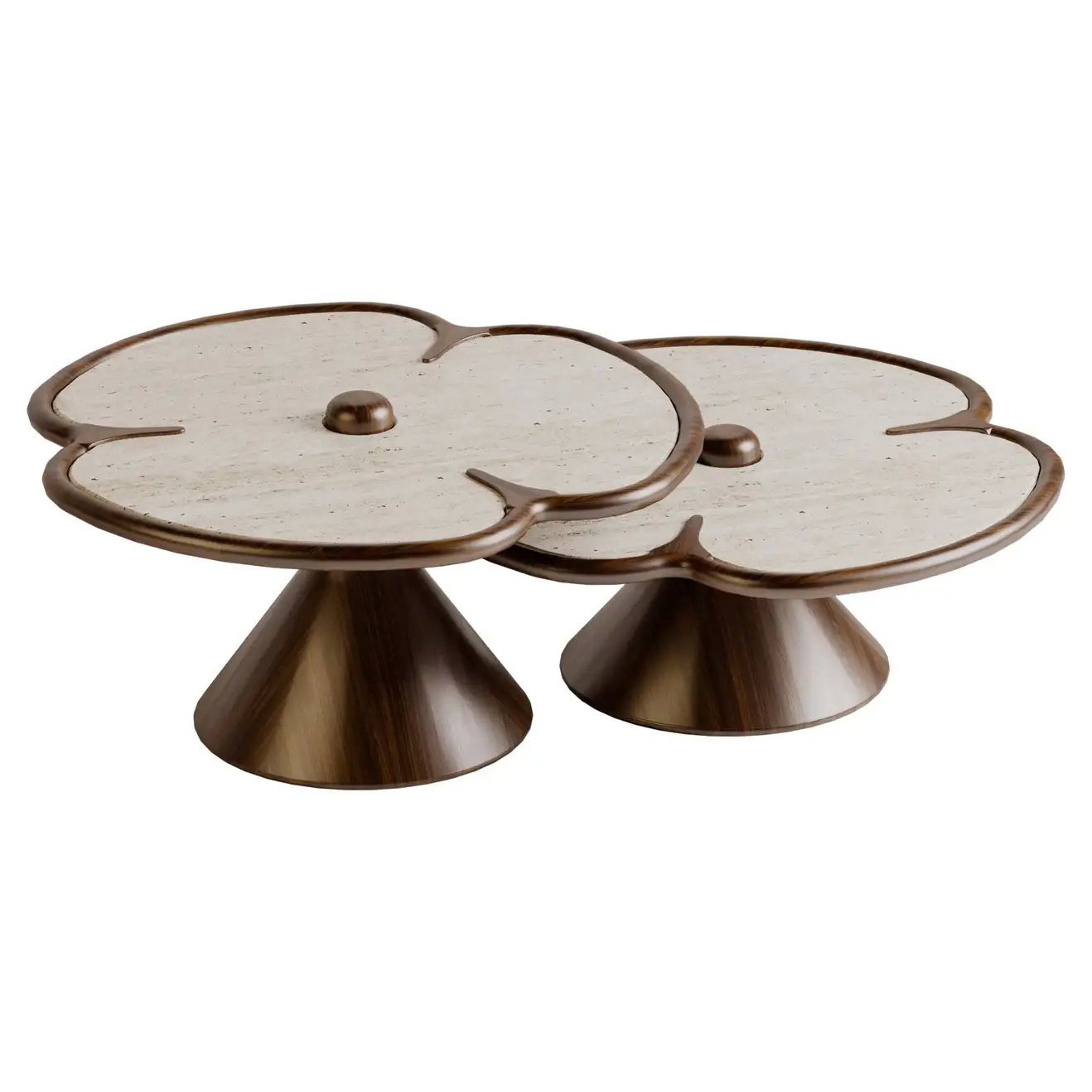 Wooden Round Marble Center Table For Living Room Clover Design