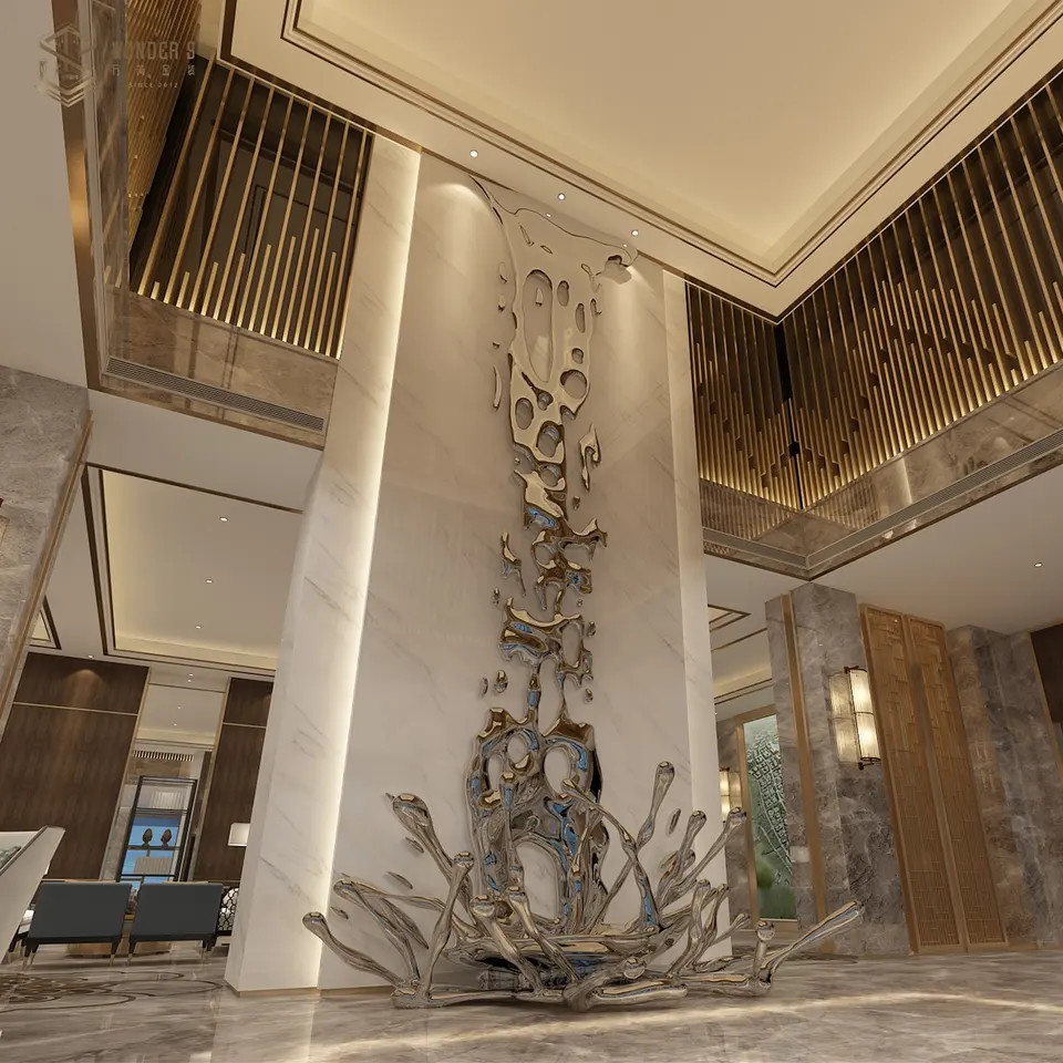 Mirror Finish Waterfall Wall Sculpture Hotel Decoration Abstrct