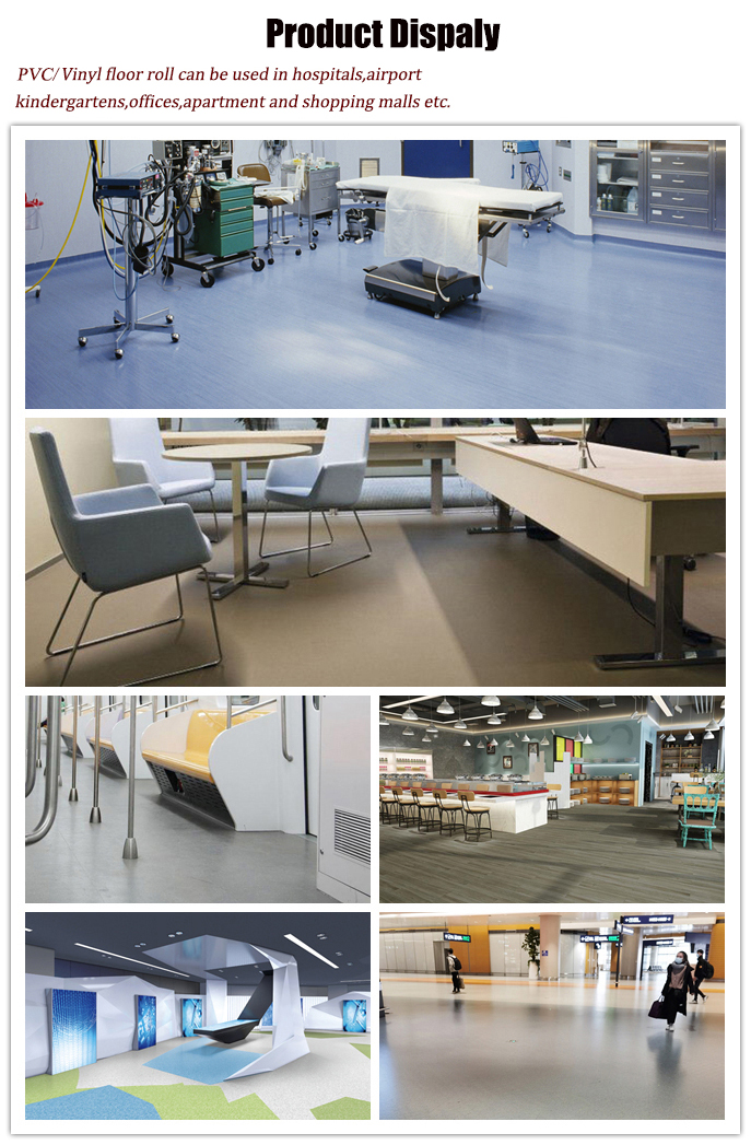 Indoor Luxury Vinyl Roll Flooring Grey PVC Glue Down Vinyl Floor Covering