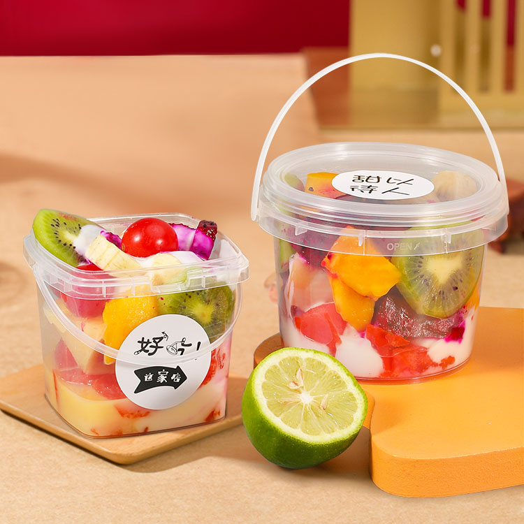1L Clear Customized Ice Cream Milk Plastic Bucket With Lid And Handle Ideal For Water