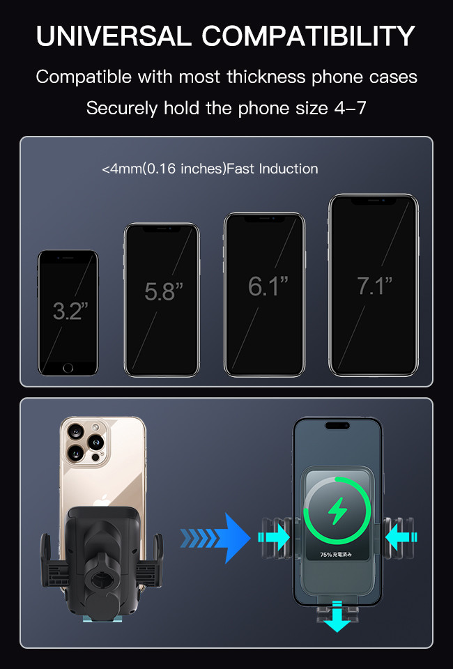 Automatic Calibration Wireless Car Phone Holder 15w Fast Charging And Heat Dissipation