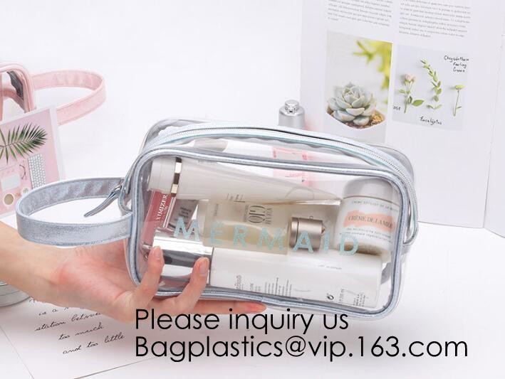 Clear Zipper Pouch with Strap Makeup Bag PVC Cosmetic Pouch,Printing Clear Zip lockk Cosmetic PVC Pouch, bagease, bagplast