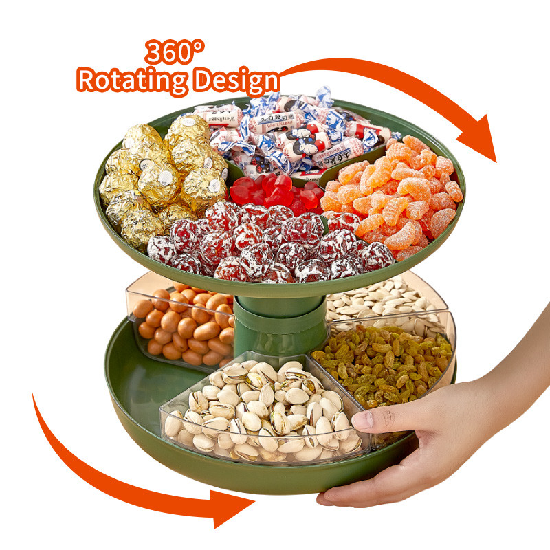 Double Layer Foldable 360 Degree Rotating Food Tray Spinning Storage Tray