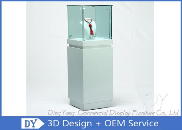 OEM Square White Glass Jewelry Display Cases / Lockable Jewellery Display