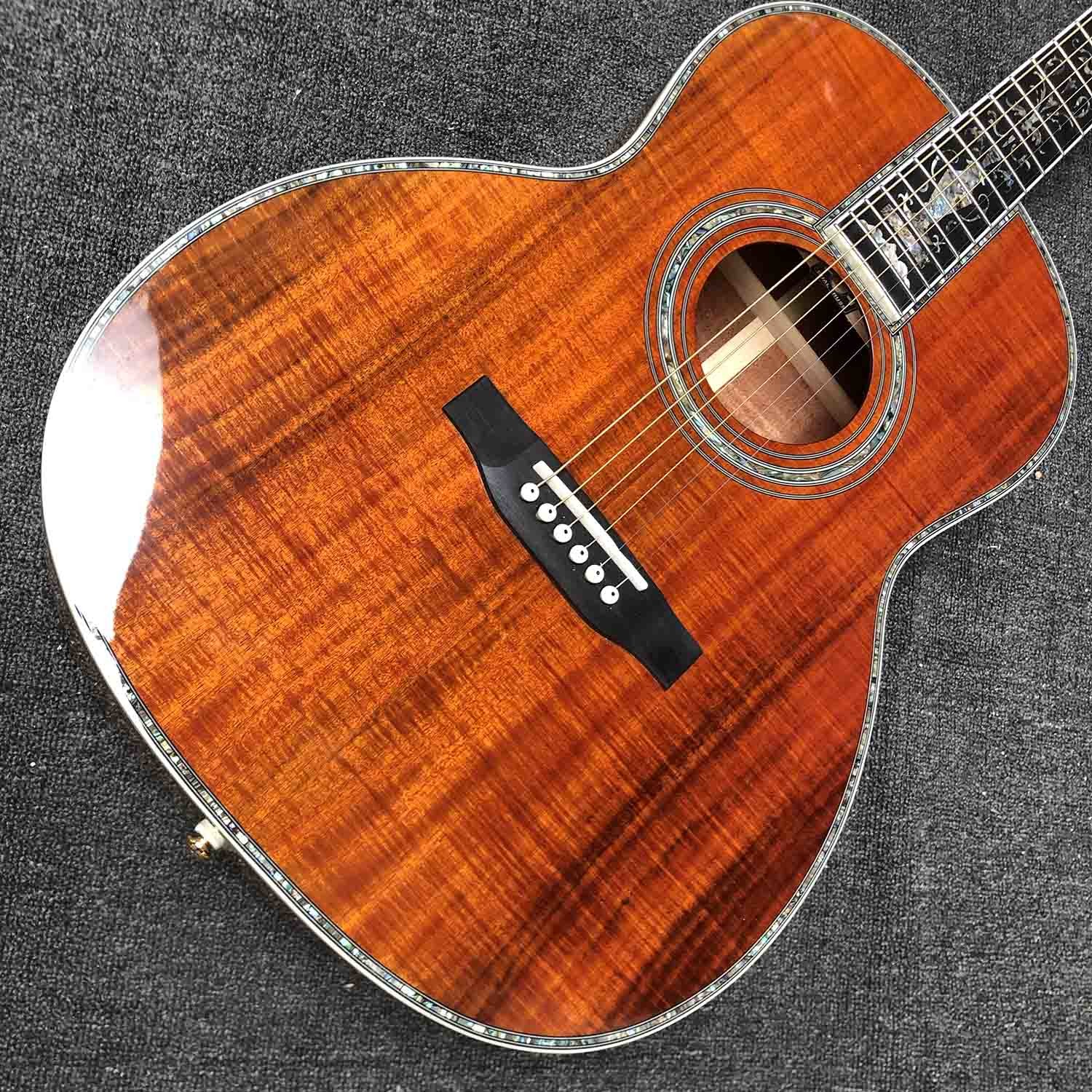Custom Full Abalone Inlays OOO 39 Inch Round Body Solid Koa Top Acoustic Guitar