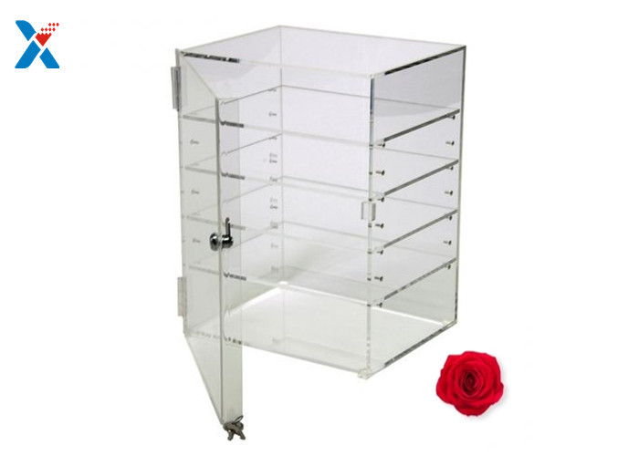 Rectangular Clear Acrylic Display Rack Locking Acrylic Display Case Adjustable Shelves