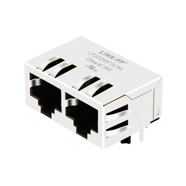 LPJG26973CNL 100/1000 Base-T 1X2 Port Gigabit RJ45 Magjack Connector Tab Down