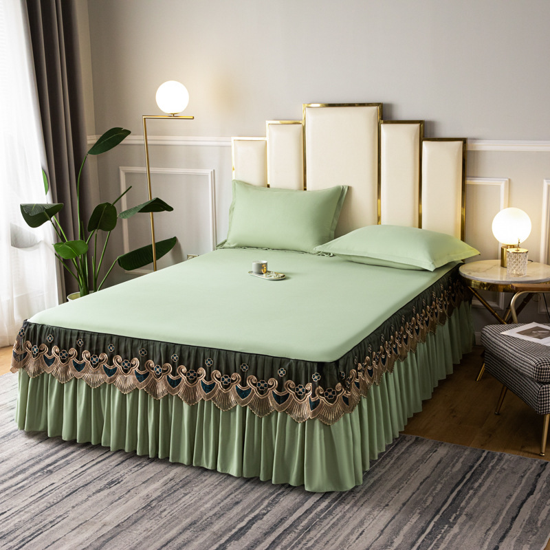 3 kg Luxury Cotton Silky Bedspread Queen Bed Skirt Bed Sheets Set with Pleats Skirt