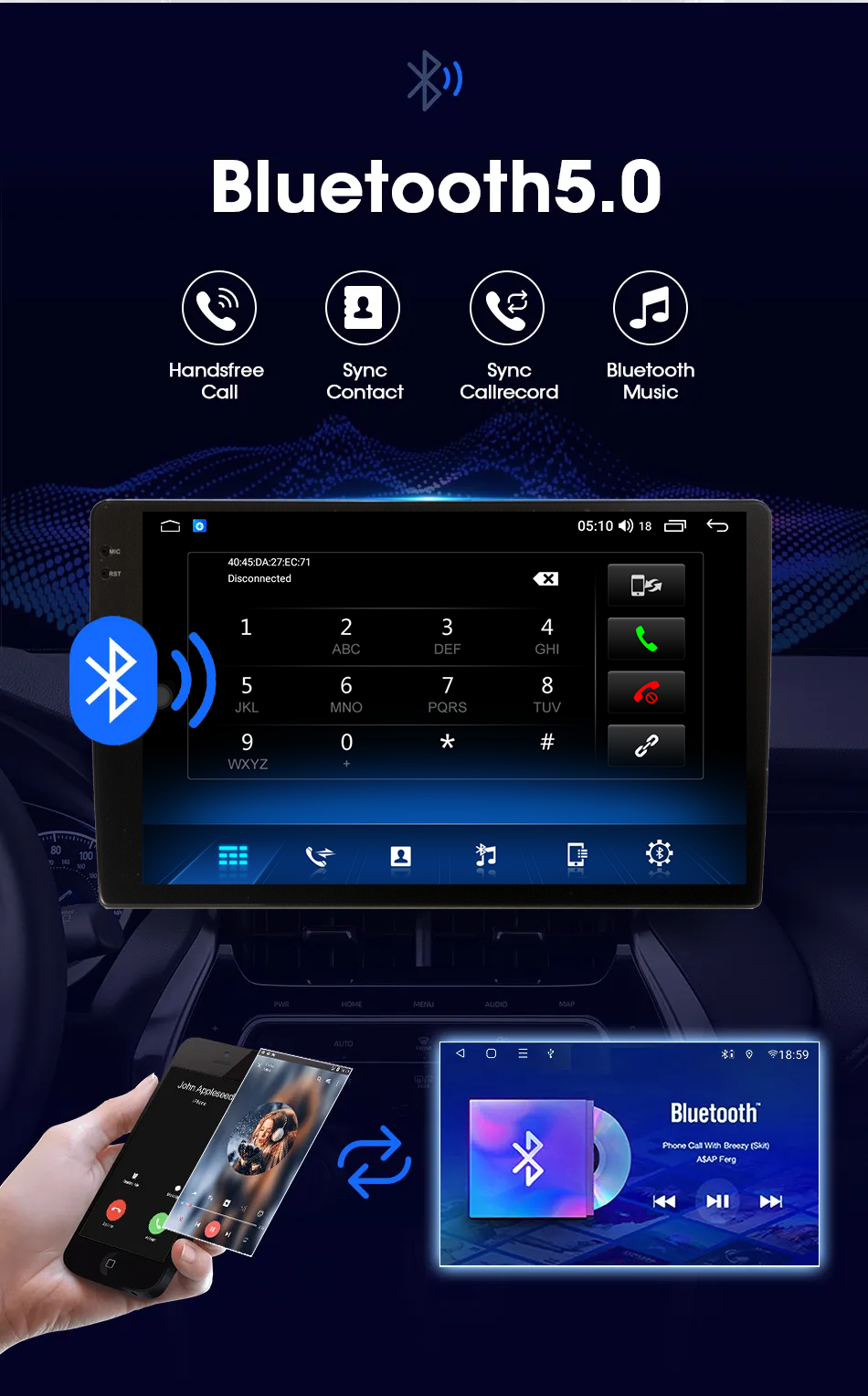 10 inch 4G Car DVD Player 1DIN 8 Core Car Stereo Audio Carplay DSP Android 10 4 64G