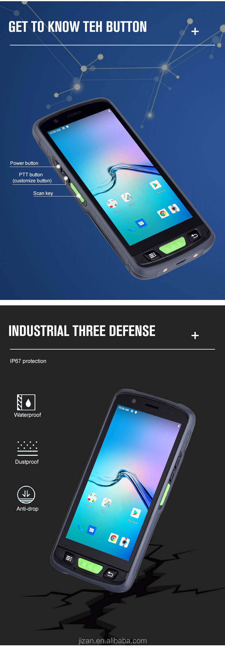 Hf Uhf Rfid Lf Reader 16MP Camera GPS Android Mobile JZIOT V9000P PDA 125KHz RFID Card Reader