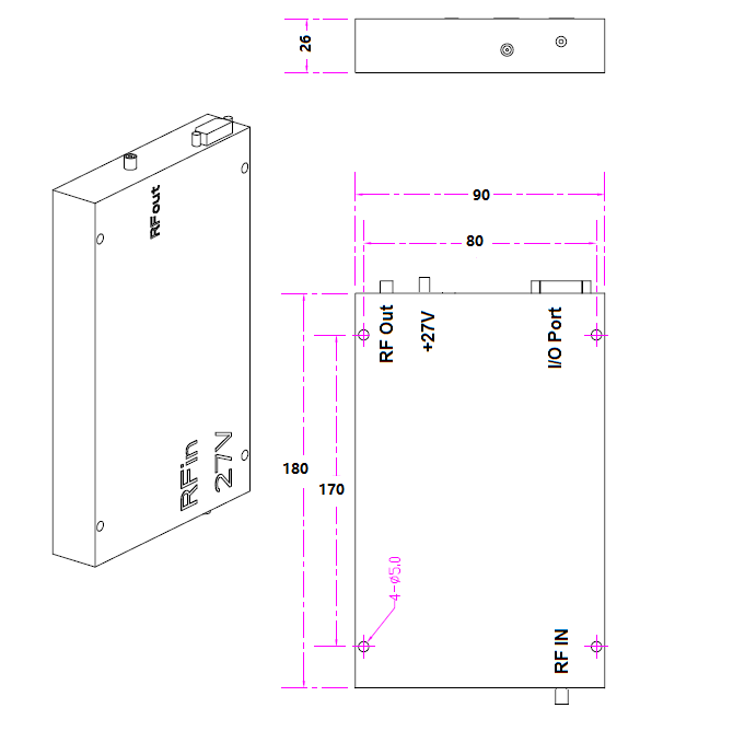 100W RF Linear Power Amplifier 330-340MHz 50dBi Long Range PA DC 28V with Working Voltage 27VDC