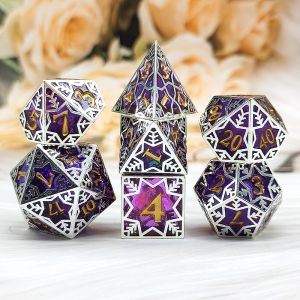 China Purple resin&snowflake metal frame tabletop role-playing game specific multi sided dice set on sale