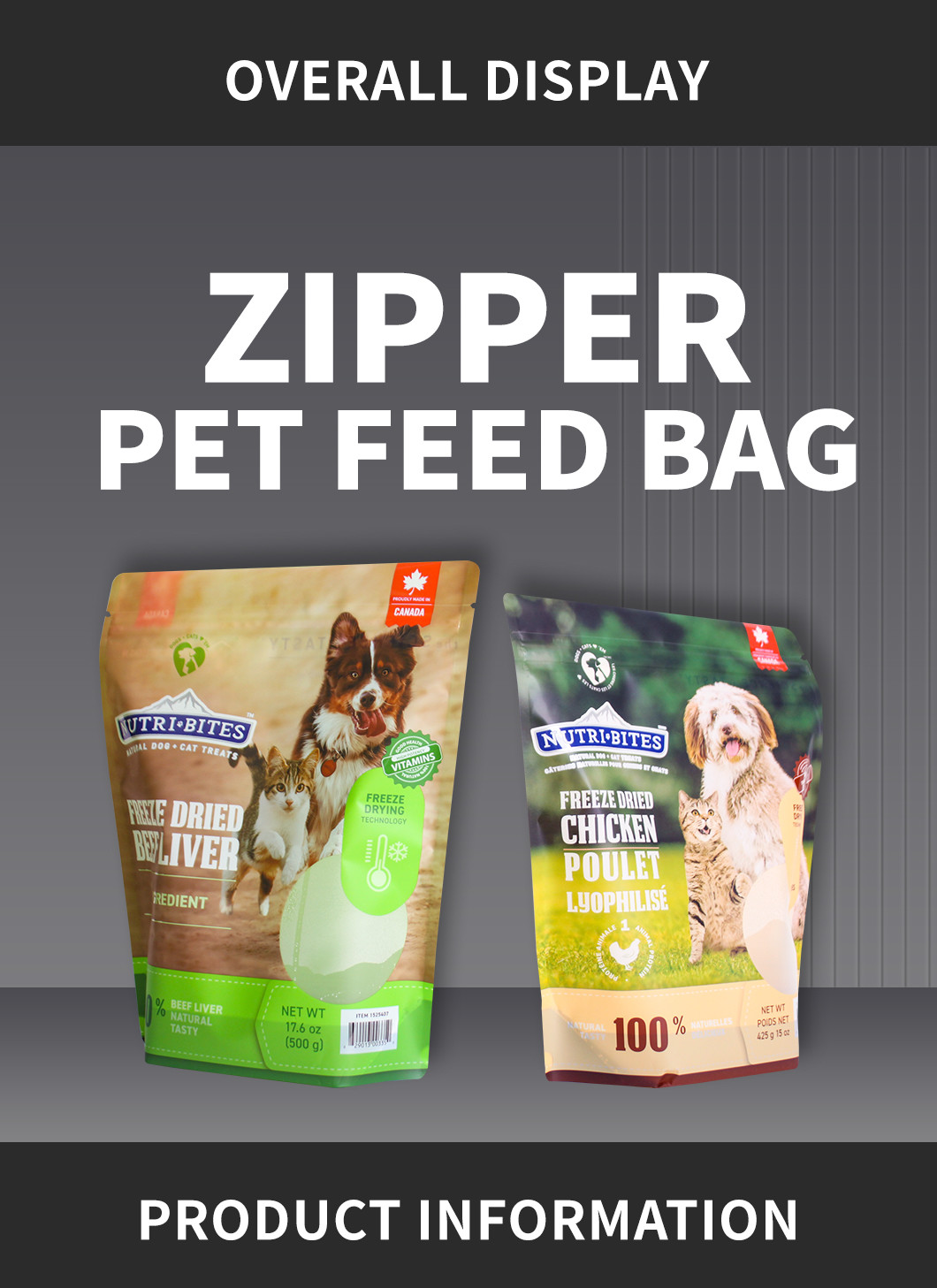 Big Size 10kg 15kg Stong Stand Up Pet Food Bag Plastic Matt Aluminum