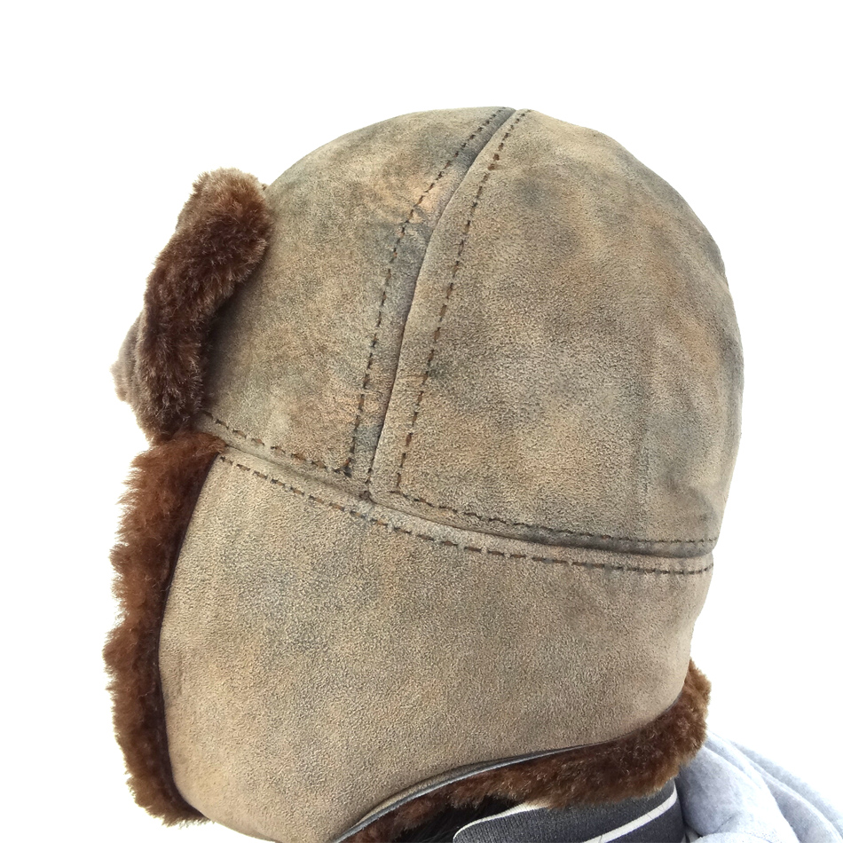 Wool Sheepskin Leather Hats , Female Adults Women'S Trapper Hat OEM