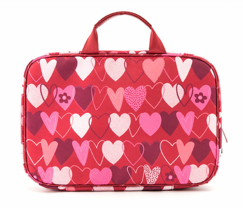 Vintage Heart Printed Travel Wash Hanging Toiletry Bag