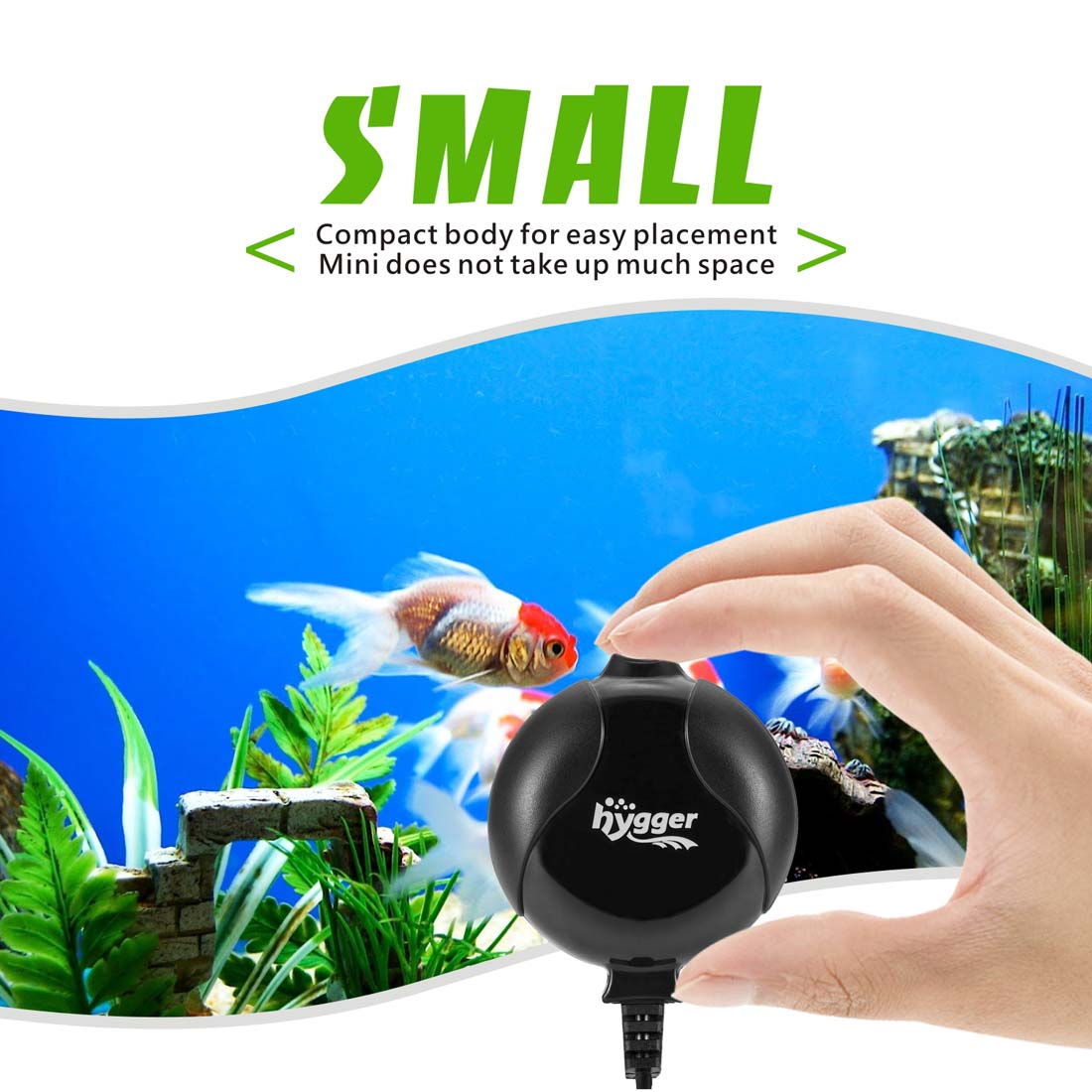 Hygger Quiet Mini Air Pump for Aquarium 1.5 Watt Oxygen Fish Air Pump for 1-15 Gallon Fish Tank with Accessories