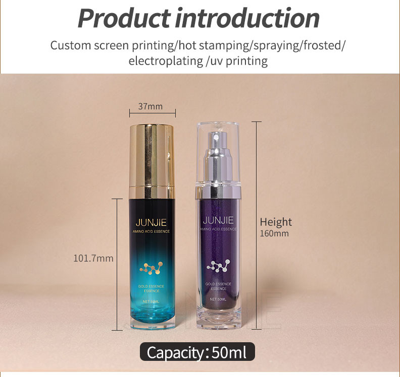 50ml Acrylic Beauty Cosmetic Lotion Bottles Empty Water Cream For Essence Packing With Pump