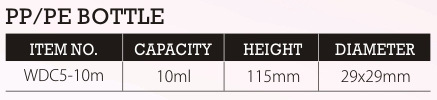 10ml Plastic Bottle for Perfume Diameter 29*29mm Capacity ml 10
