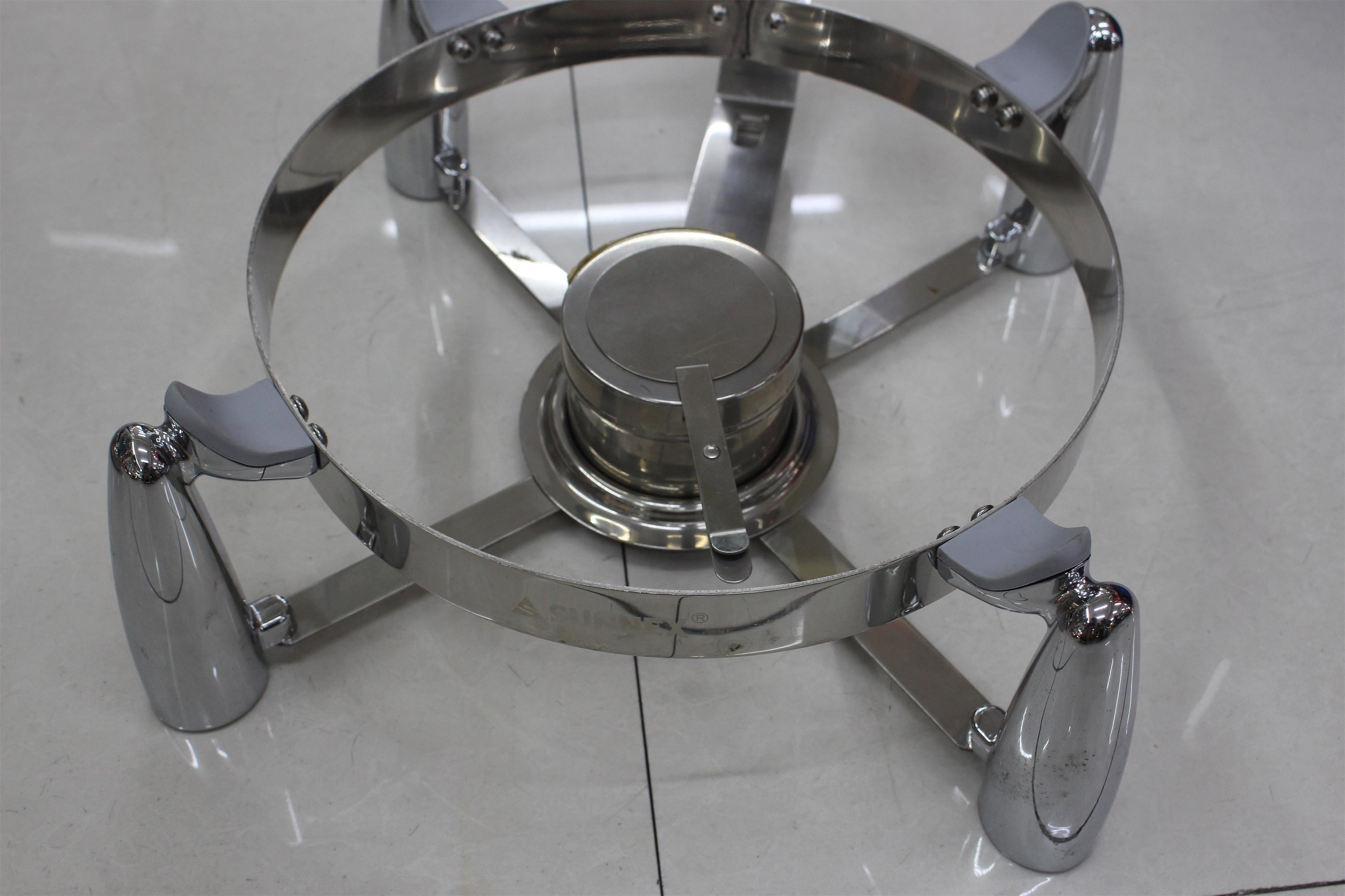 Food Pan Hydraulic Round Chafing Dish With Glass Window / Mechanical Hinge Lid Dia.36cm 6.8Ltr