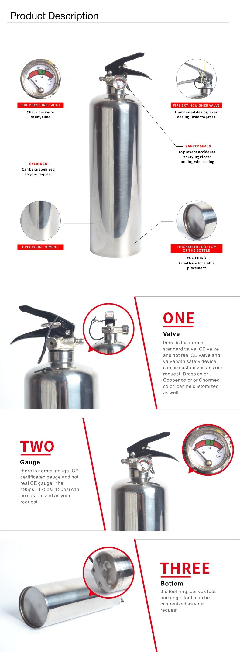 Stainless Steel Water Pressurized Hand Held Fire Extinguisher With Wall Hook