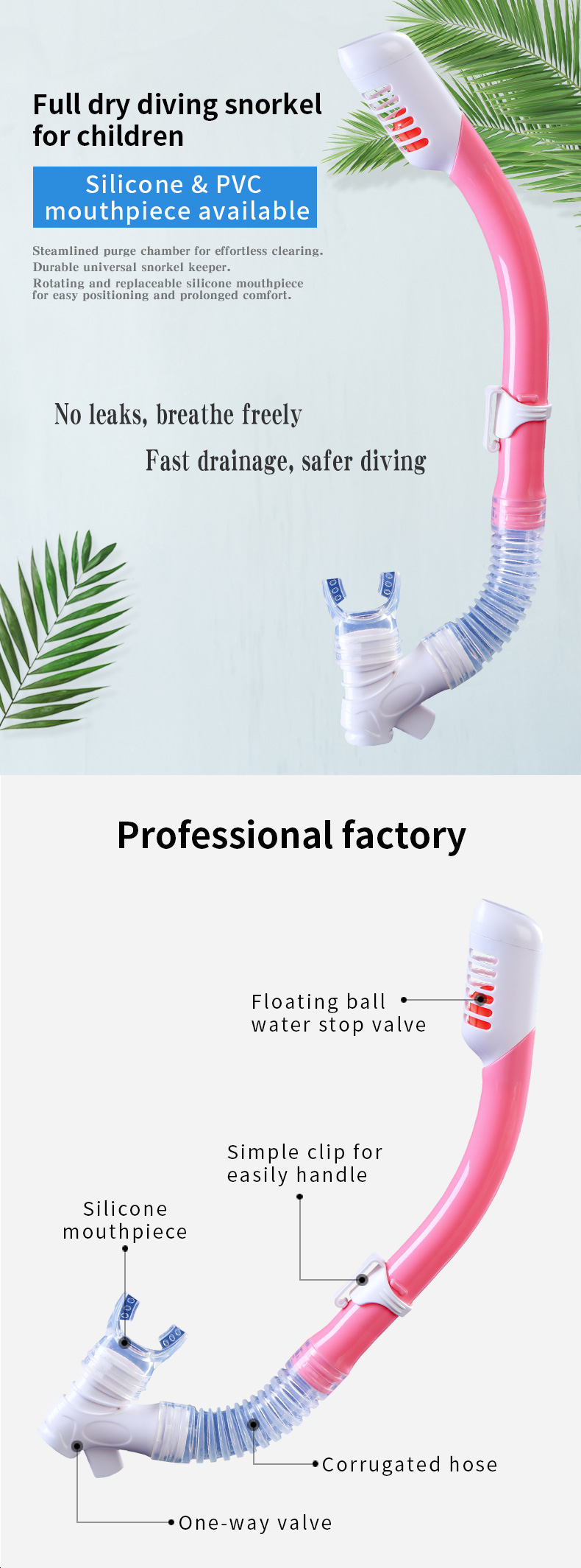 Red Sport Training Underwater Diving Breathing Tube Silicone PVC Mouthpiece For Kids
