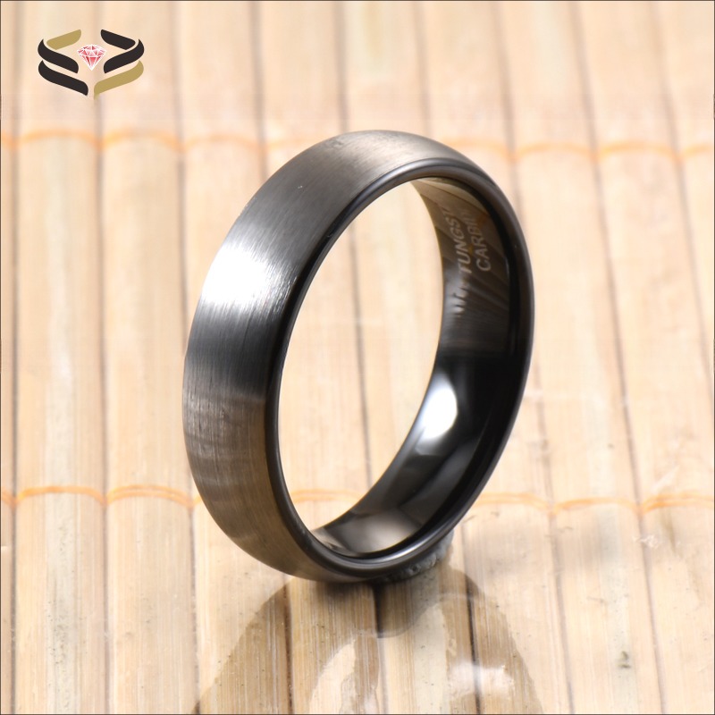 6mm Two Tone Silver Black Plate Domed Brushed Tungsten Carbide Wedding Rings for Men Women Comfort Fit Stylish and Durable