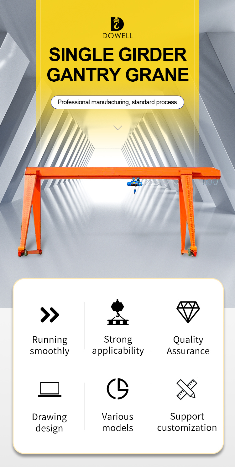 Motorized 5 Ton Single Girder Travelling Gantry Crane For Workshop