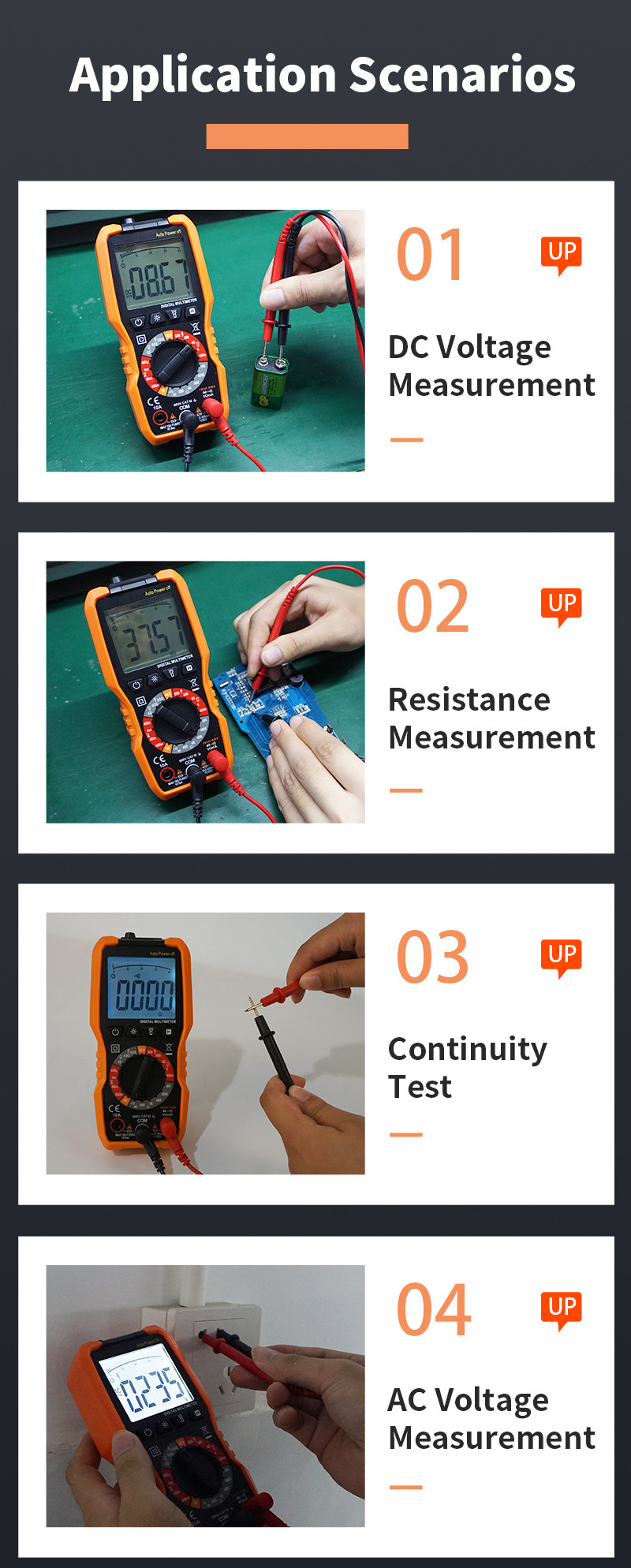 Flash Light NCV Digital Multimeter 4000 Counts Display 600V AC DC Voltage Measurement