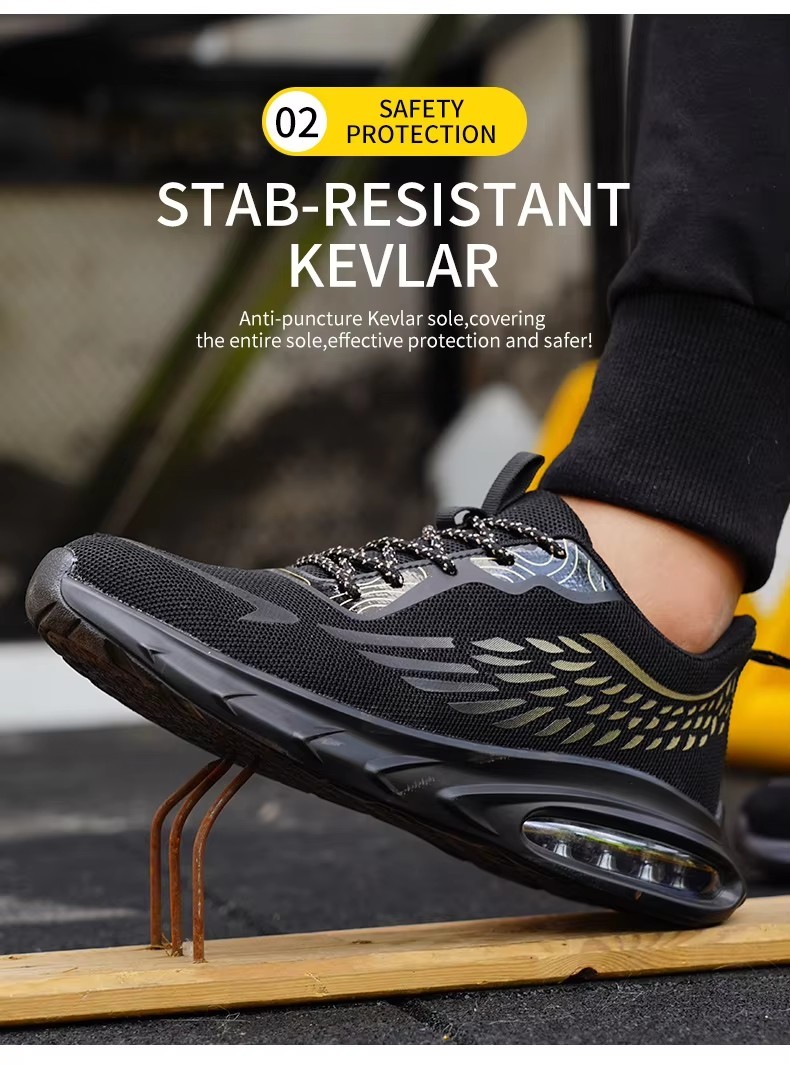 Industrial Work Flyknit Safety Shoes With Air-cushioned Sole And Kevlar Midsole