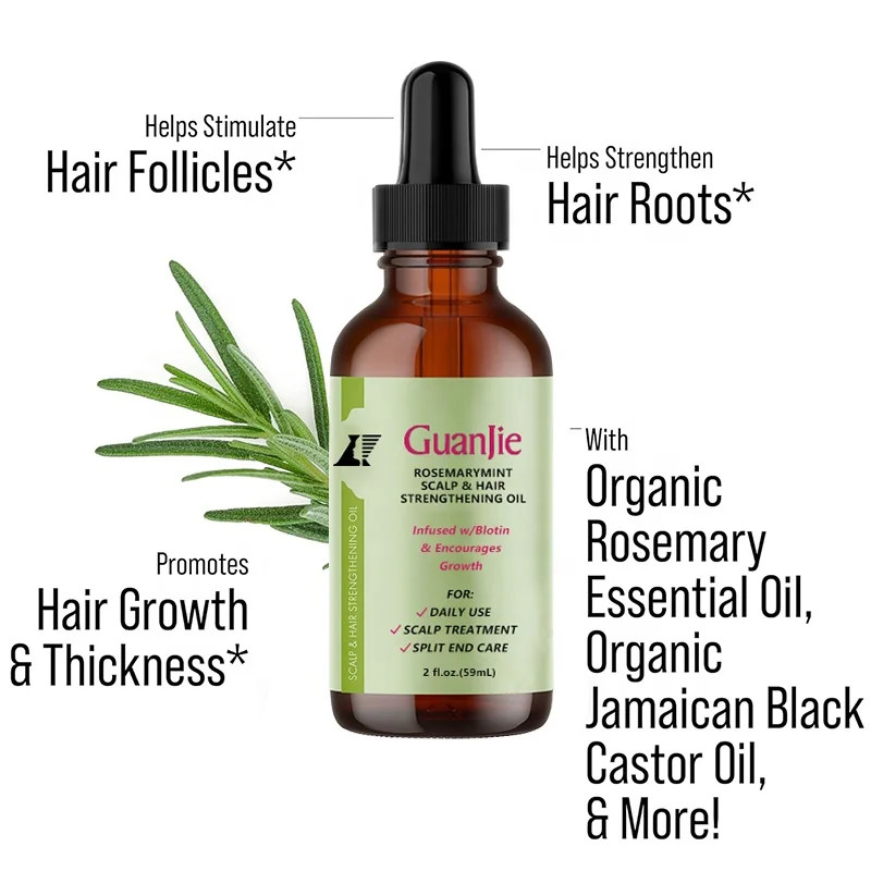 Private Label 100% Natural Hair Growth Oil Serum Rosemary Mint Scalp Strengthening Rosemary Oil Hair Growth