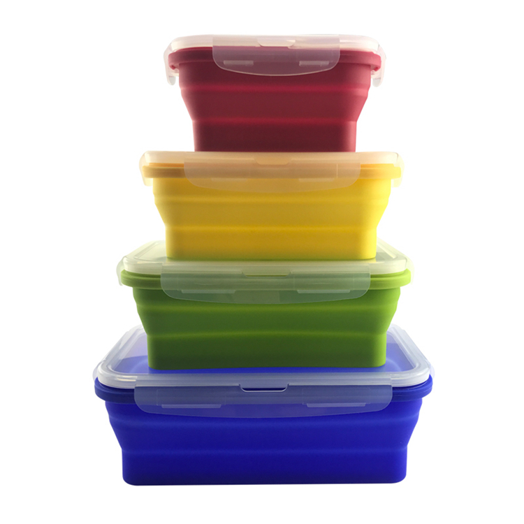 Amazon hot selling microwave oven collapsible silicone folding leakproof food container bento lunch box