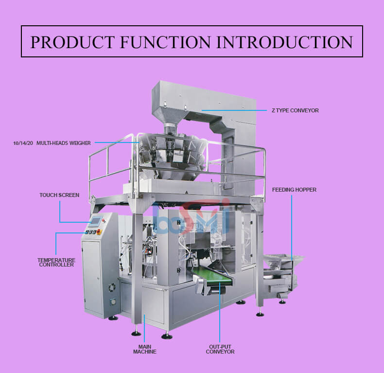 Multihead Weigher Food Granule Beans Snack Packing Machine With Zipper