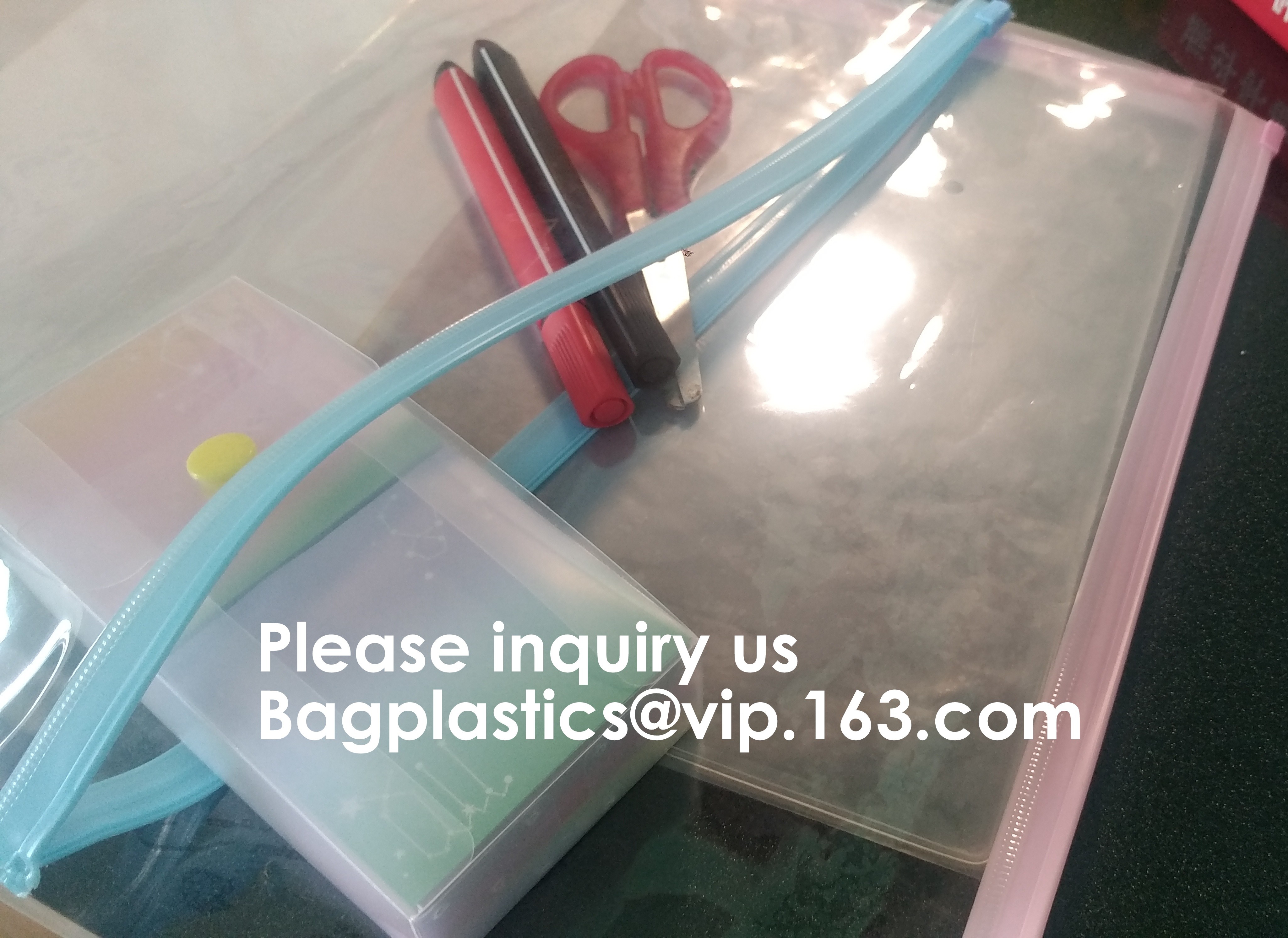 Metal Slider Office File Folder Mesh Clear PVC Zip Lock Document Bag,Folder File Wallet Zipped Lock Document Bag pack