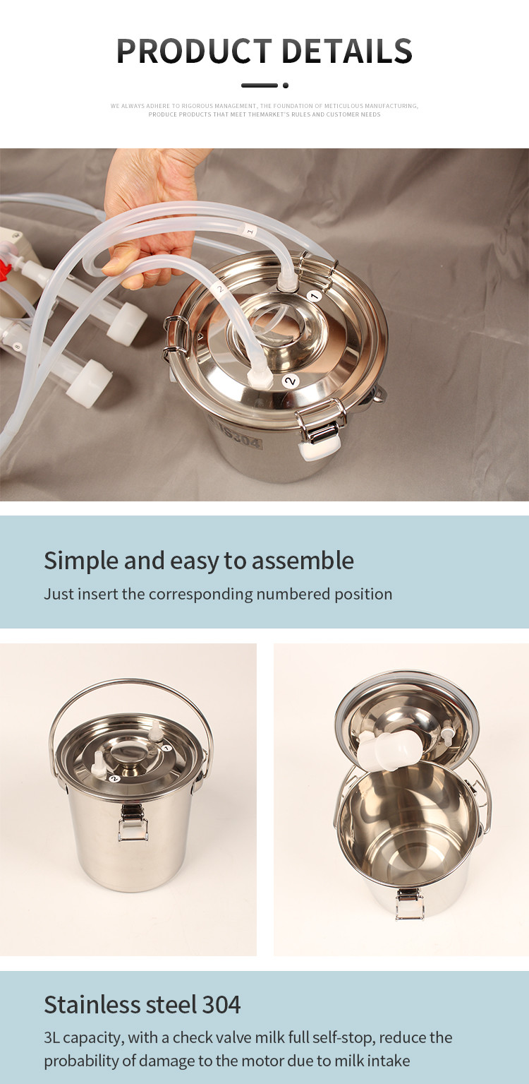 HL-MM-G 3L Small Battery Milking Machine with Stainless Steel Milk Barrel for Goat