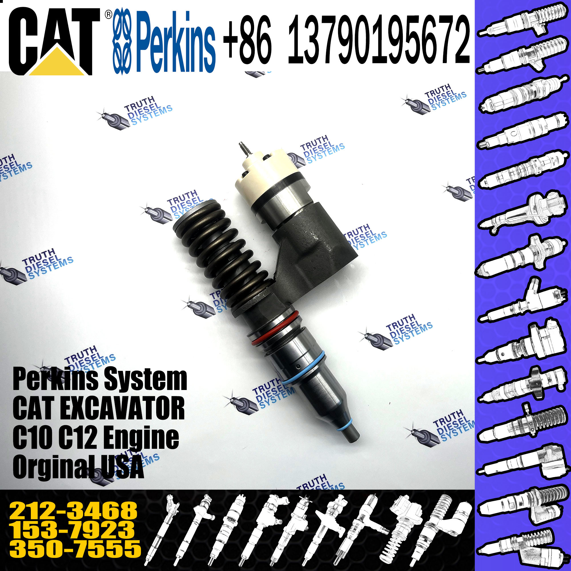 Original new C10 C12 Diesel fuel Injector 153-7923 317-5278 350-7555 for Excavator ,High Pressure Injector 229-1631