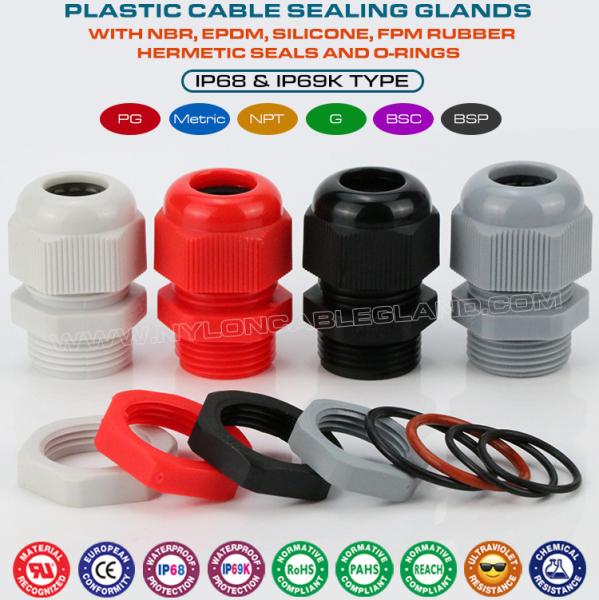 Electrical Cable Gland, Nylon 6, 20mm Metric Thread, M20x1.5, IP68/IP69K, UL94 V