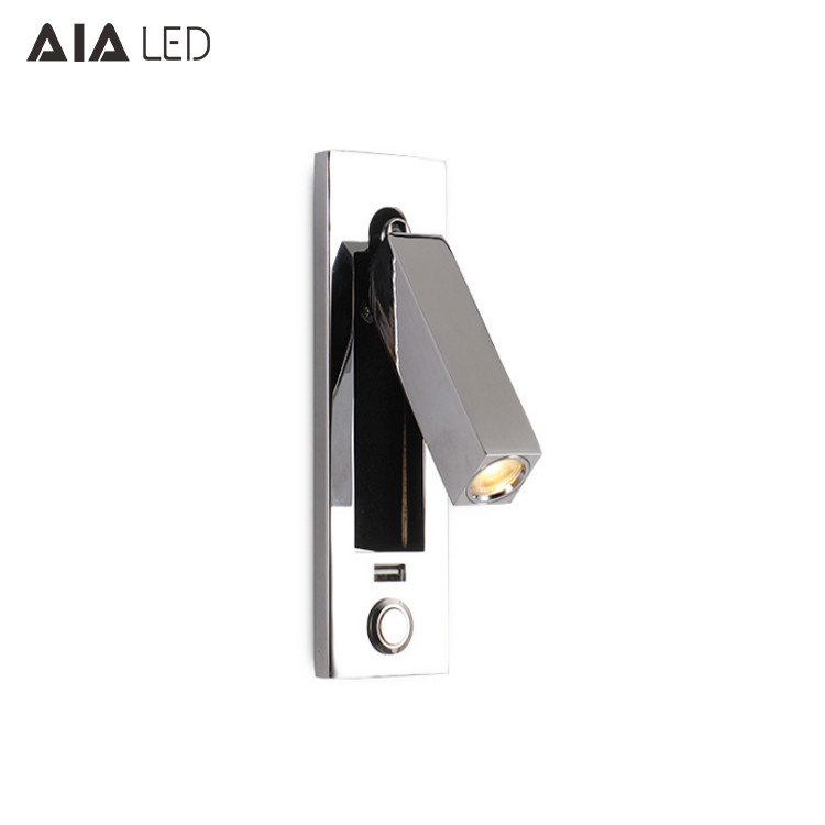 impaction hotel wall light with usb port 3W usb book lighting rechargeable headboard led bed wall light