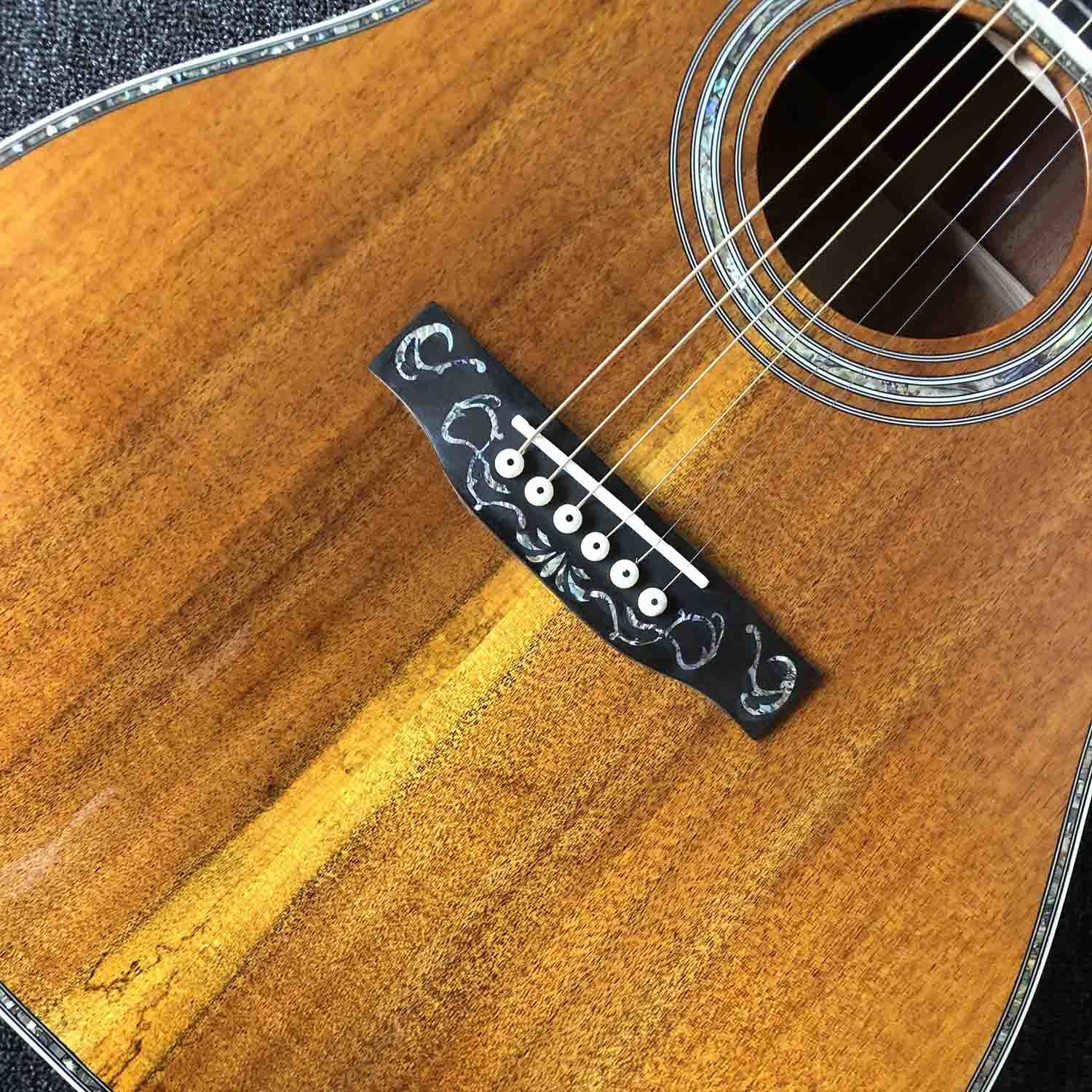 Custom 41 Inch D Model KOA Wooden Acoustic Guitar with Ebony Fingerboard Real Abalone Shell Binding