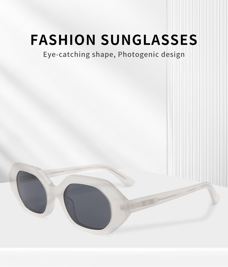 Polygonal frame Round Acetate Sunglasses Oval Lens Geometric Fashion
