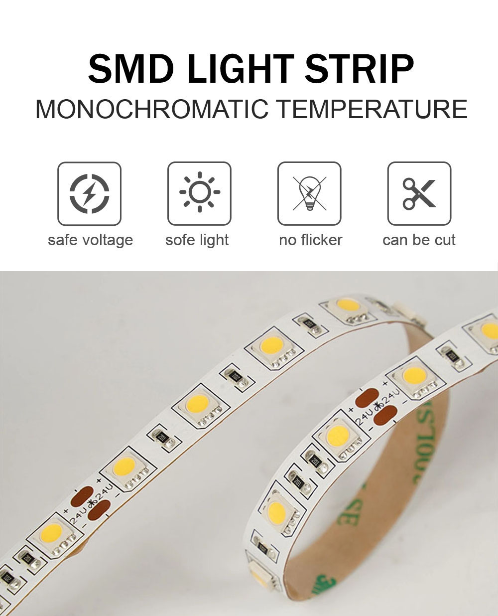 Touch Control Flexible Neon Silicone Cover 10M Led Strip Light 12V 24V Smd2835 6000K