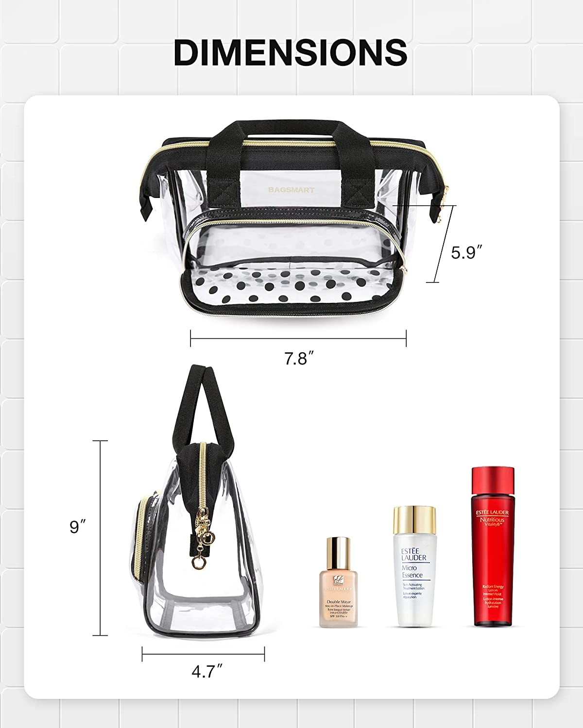 Lightweit Transparent makeup bag Organizer Case for Women Cute CosmeticsPouch Toiletries Accessories Brushes Polk