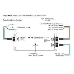 High Voltage LED Strip RF - DMX Controller , 3 Channel Dmx Decoder RGB Max 5A