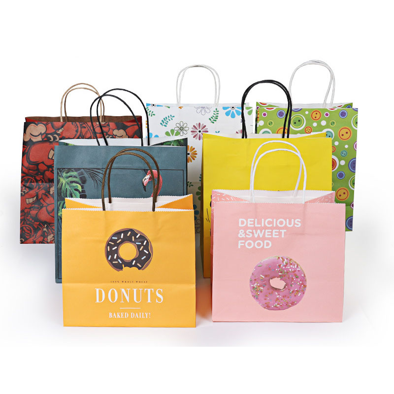 Custom Order Donut Sandwich Kraft Paper Bags With Twisted Handles for Food Industrial